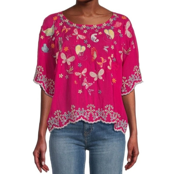 JOHNNY WAS Bellona Floral and Butterfly Embroidered Motif Soft woven NWT large - Picture 2 of 5